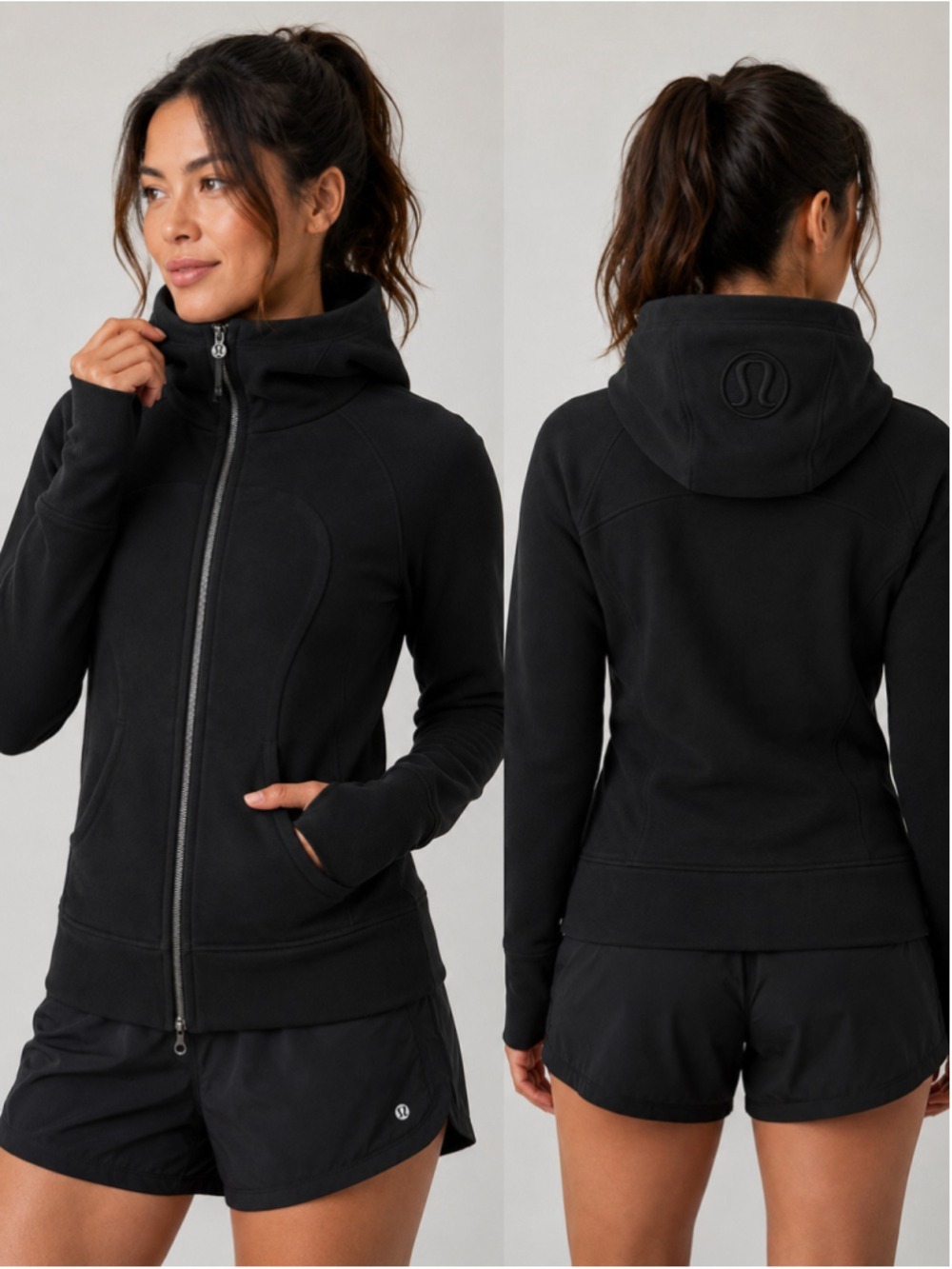 Lululemon Scuba Hoodie Women’s Size 6 Black Full Zip Jacket Thumbholes Logo